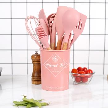 粉色木柄硅膠鍋鏟勺套裝不粘鍋專用小鏟子湯勺廚房家用廚具