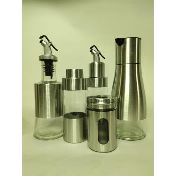 不銹鋼油粉瓶高硼矽刻度玻璃油壺廚房家用料酒調料罐餐廳醬醋油瓶