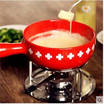 瑞士傳統芝士火鍋奶酪火鍋單柄 陶瓷鍋套裝fondue set 酒精爐叉子