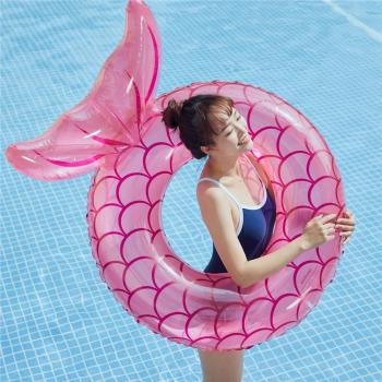 ins新款 兒童美人魚游泳圈 造型可愛救生圈 成人帶尾巴游泳圈