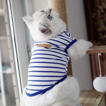 貓咪衣服夏季薄款背心藍幼貓英短布偶寵物狗狗小型犬條紋衫水手服