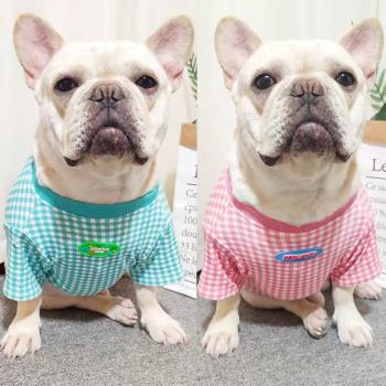法斗衣服夏季薄款格子T恤泰迪雪納瑞巴哥犬柴犬寵物狗狗貓咪服飾