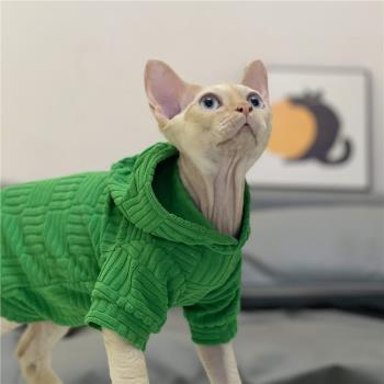 無毛貓衣服春秋潮牌新款綠色帽衫酷潮流衛衣斯芬克斯德文貓衣服