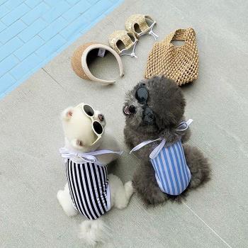 寵物條紋泳衣小型犬泰迪比熊博美夏季沙灘連體背心T恤貓狗防曬衣