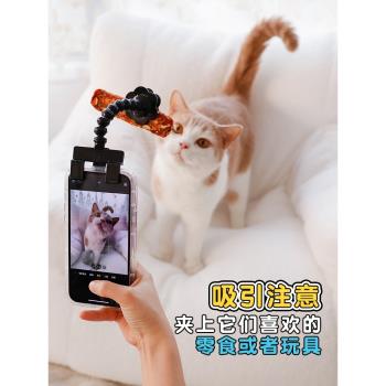 寵物拍照自拍桿貓咪看鏡頭自拍器吸引狗狗注意力零食夾手機自拍夾