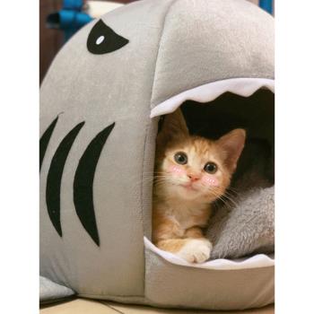 貓窩四季通用鯊魚狗窩封閉式貓咪的床寵物墊用品冬天保暖冬季睡袋
