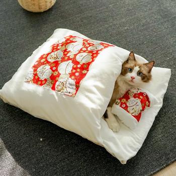 日式小被子寵物貓睡袋狗窩貓窩冬天貓床貓咪窩保暖四季通用可拆洗
