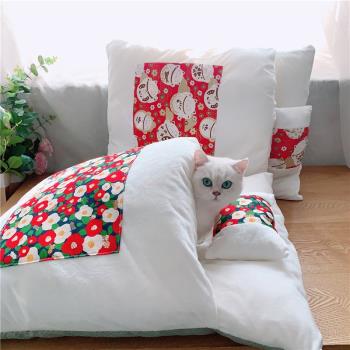 出口日本和風全可拆洗貓咪睡袋貓被子貓床冬季保暖貓窩寵物狗窩