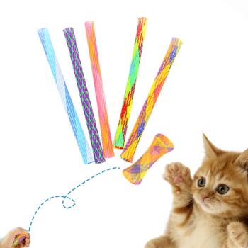 貓玩具伸縮逗貓棒彈簧互動玩樂逗貓玩具自嗨解悶神器七彩彈力軟管