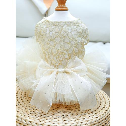 寵物泰迪比熊博美狗狗衣服夏季公主鏤空蝴蝶結公主婚紗裙子小型犬