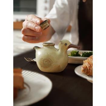 鍋小姐日本進口zakka手作粗陶油壺和風創意可愛小鳥醬汁壺調料瓶