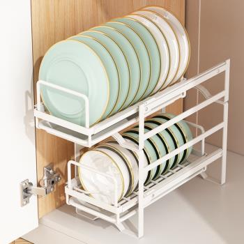 櫥柜內碗碟瀝水收納架可抽拉式廚房置物架窄小款窗臺上放碗盤架子