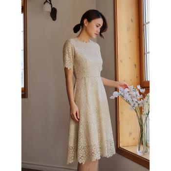 SHOOYA原創《花影》韓國重工蕾絲金絲刺繡顯瘦連衣裙輕婚紗輕禮服