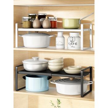 可伸縮置物架廚房臺面上櫥柜內隔板分層架柜子放調料碗碟收納架子