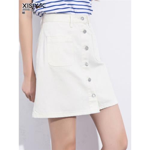 ins超火的2025春夏季新款韓版白色高腰A字黑色半身牛仔短裙女顯瘦