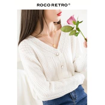 外套女ROCO復古鏤空長袖針織衫