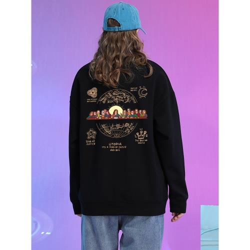 歐美ins風hiphop嘻哈黑色圓領衛衣女2025春季新款小眾設計感上衣