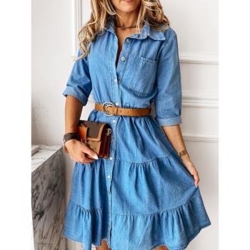 亞馬遜ebay速賣通歐美風夏季時尚新款爆款仿牛仔連衣裙女中長裙
