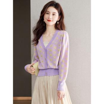 早秋季女裝紫色寬松薄款針織開衫