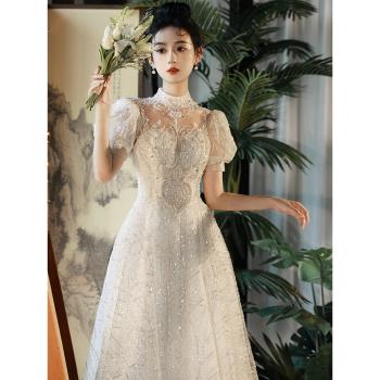 詩翼 | 法式輕婚紗2023新款新娘復古高級質感禮服小個子出門紗