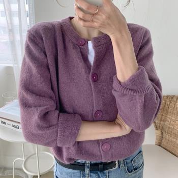 紫色開衫外穿秋冬季新款百搭毛衣