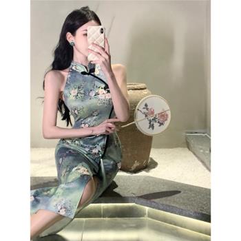 法式時尚優雅氣質無袖高階感名媛蝕骨旗袍甜辣復古純欲性感連衣裙