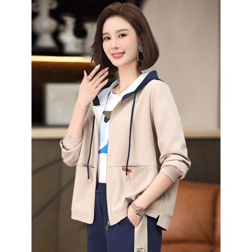 秋季衛衣外套女2025新款春秋寬松休閑上衣小個子媽媽連帽拉鏈開衫
