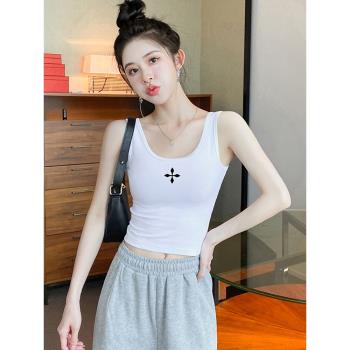 白色吊帶背心女內搭修身美背夏季高腰無袖外穿運動短款上衣純欲風