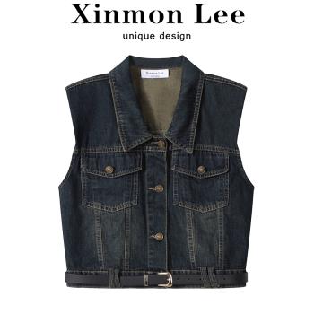 XinmonLee高級感顯瘦無袖牛仔短外套女秋季新款寬松背心馬甲上衣