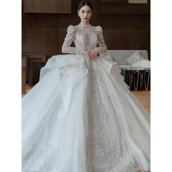 長袖主婚紗2023新款新娘大拖尾女宮廷風法式超級重工星空高級質感