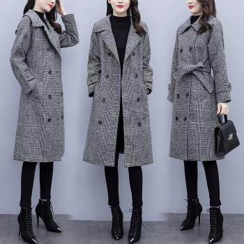 秋冬季新品灰色連帽牛角扣雙面羊毛大衣女寬松中長款加厚羊絨外套