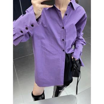 紫色大碼長款漂亮別致真絲襯衫