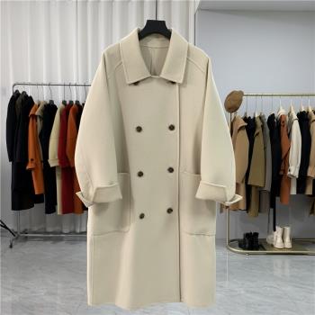 韓版中長款寬松外套雙面羊絨大衣