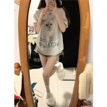 T恤貓咪印花短袖夏季上衣ins校園
