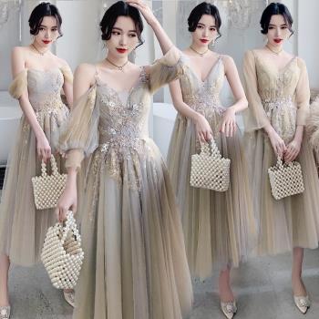 簡單大方中長款仙氣質伴娘禮服