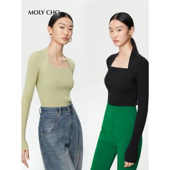 MOLY CHO方領針織女秋冬打底衫