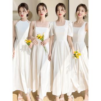 白色伴娘服女2023新款夏季小眾高階姐妹團領證登記禮服裙平時可穿