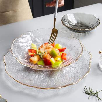 北歐風格創意現代簡約輕奢網紅金邊透明玻璃水果盤子家用客廳茶幾