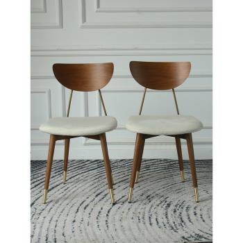 北歐輕奢餐椅家用靠背椅子現代簡約實木化妝椅書桌椅銅腳表情家居