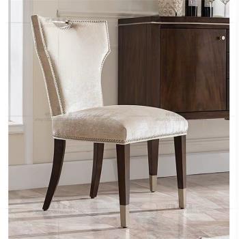 美式輕奢簡約靠背家用餐椅北歐實木設計師金屬椅子高檔休閑絨布椅