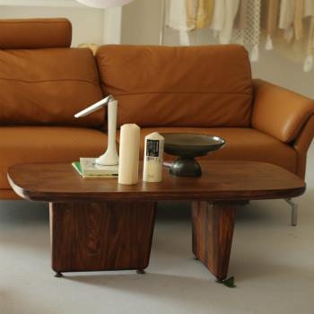 北歐實木茶幾小戶型復古原木茶臺簡約現代客廳方形圓角木質小桌子