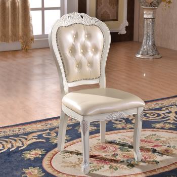 歐式餐椅實木真皮雕花椅子白色休閑皮椅子酒店會所椅餐桌椅電腦椅