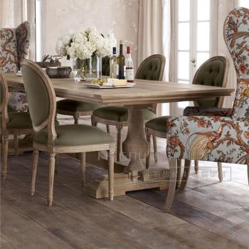 美式實木餐桌椅 別墅家用復古飯桌橡木長桌餐椅鄉樹風格工作臺
