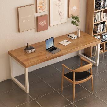 簡約實木書桌家用臺式電腦桌原木學習桌臥室長方形長條桌子寫字桌