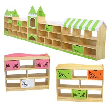 幼兒園實木原木玩具柜兒童玩具組合柜家具收納儲物卡通書架書包柜
