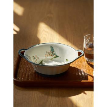 肆月日式復古湯碗面碗家用高級感陶瓷大碗雙耳湯盆高顏值深碗大號
