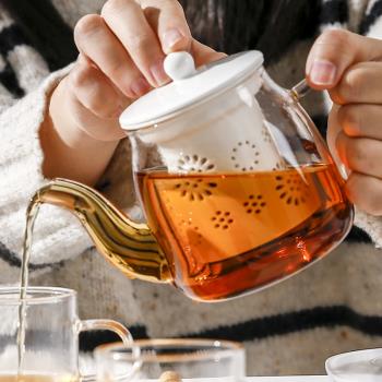 耐熱耐高溫玻璃花茶壺陶瓷過濾網茶水分離燒水煮茶單壺小號可加熱