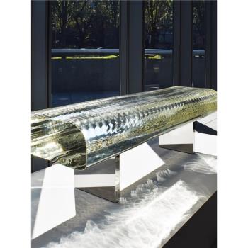 亞克力輕奢玻璃凳水晶裝飾矮凳金屬不銹鋼長條凳子設計師透明墩子