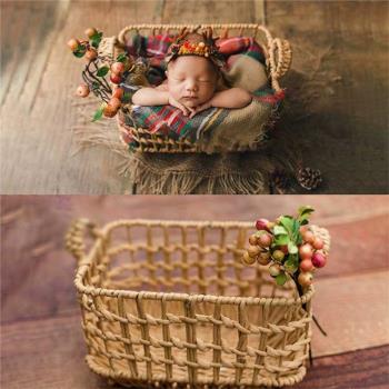 新生的兒草編筐子籃子床攝影道具 滿月寶寶照相拍照影樓用品