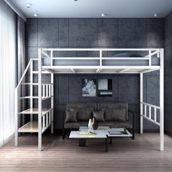 鐵藝雙人上床下空鐵架小架空省空間高架雙層上床下桌復式二樓床鋪